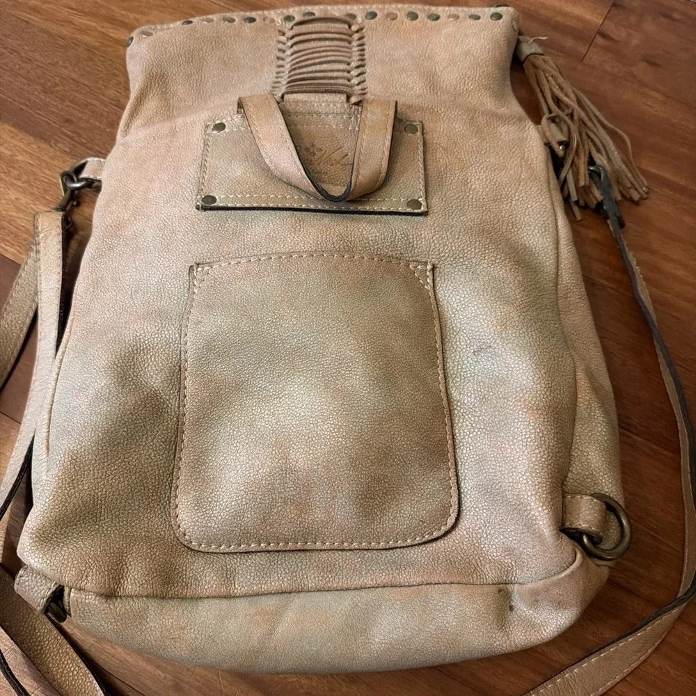 Patricia Nash Leather Hobo Crossbody Bag/ Backpack Convertible Tassel